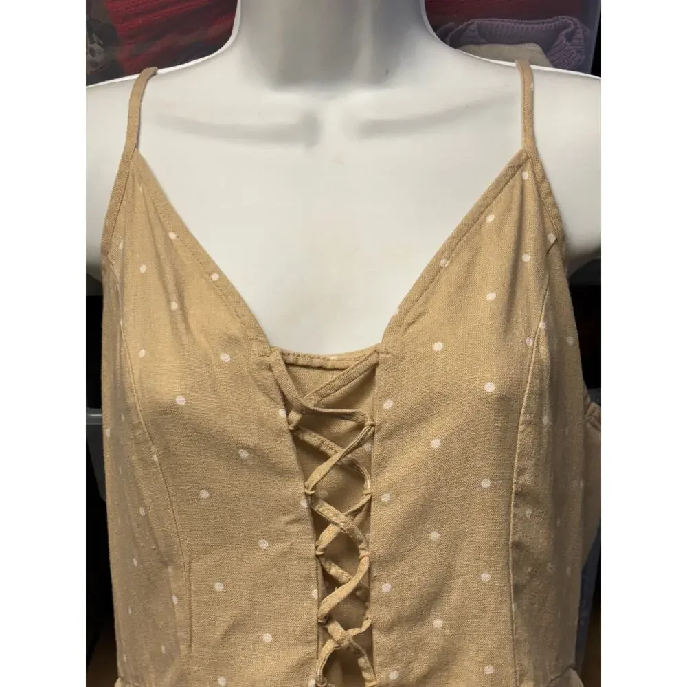 Vero Moda Stripe Lace-up Playsuit In Irish Cream Dots Size M Sleeveless Romper